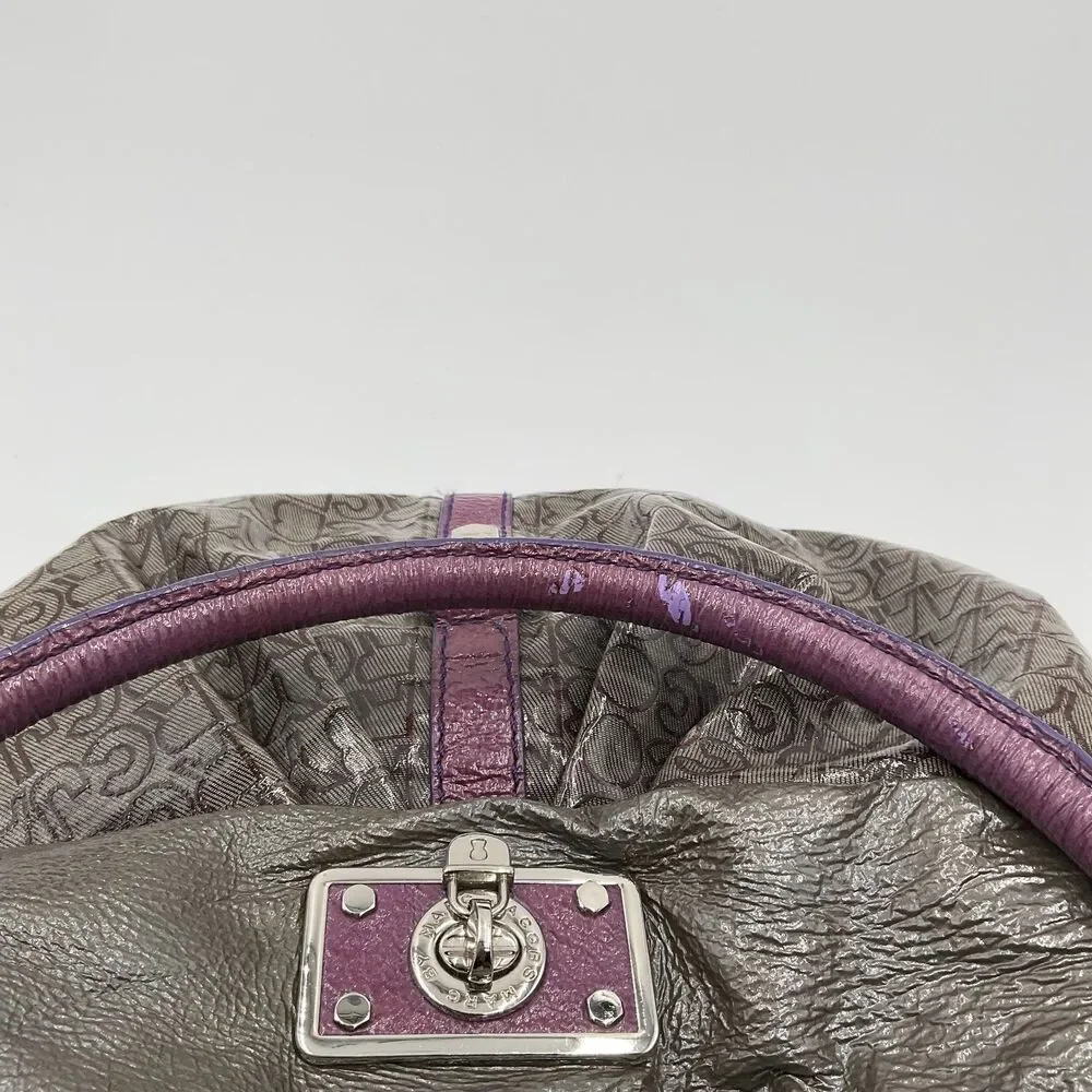 Marc By Marc Jacobs Large Patent Leather Handbag‎ Shoulder Bag Hobo Grey Purple